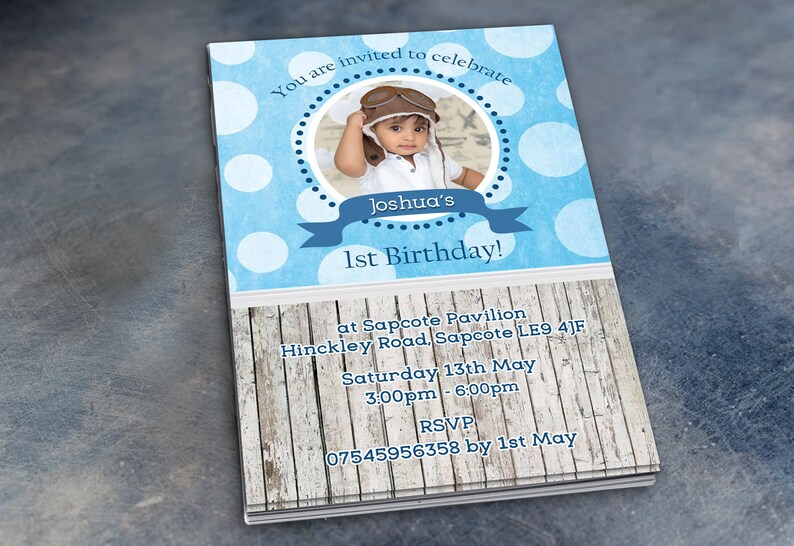 Polkadot Birthday Invitations /& Envelopes Personalised Party Prints with Photo