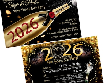 New Years Eve Party Invitations and Envelopes - Personalised
