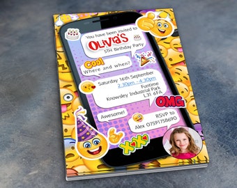 Emoji Birthday Invitations Mobile Phone Design - Personalised Party Prints