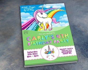 Unicorn Party Birthday Invitations & Envelopes - Personalised Party Prints