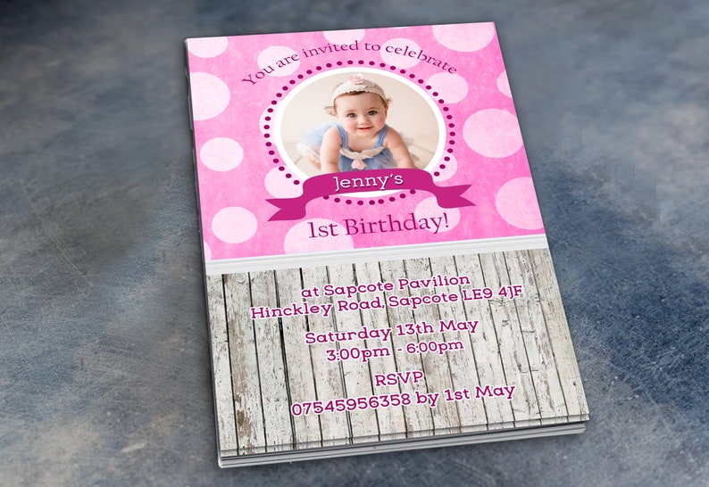 Polkadot Birthday Invitations /& Envelopes Personalised Party Prints with Photo