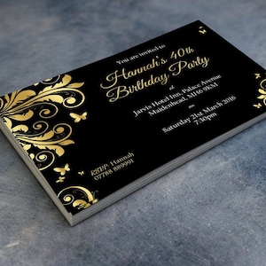 Gold Leaf Birthday Invitations & Envelopes - Personalised Party Prints