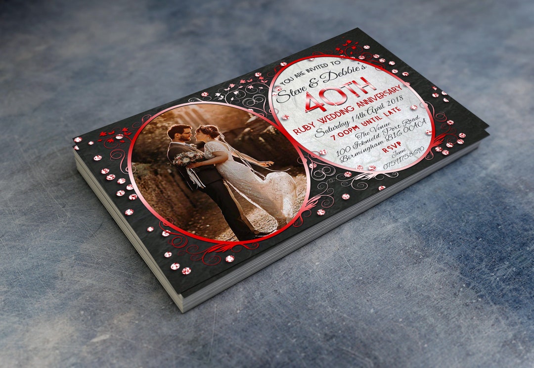 Ruby Wedding Anniversary Invitations & Envelopes 40th Etsy UK