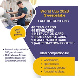 World Cup 2026 Sweepstake Kit - Printed - Workplace Fundraising Friends Sports Clubs image 2