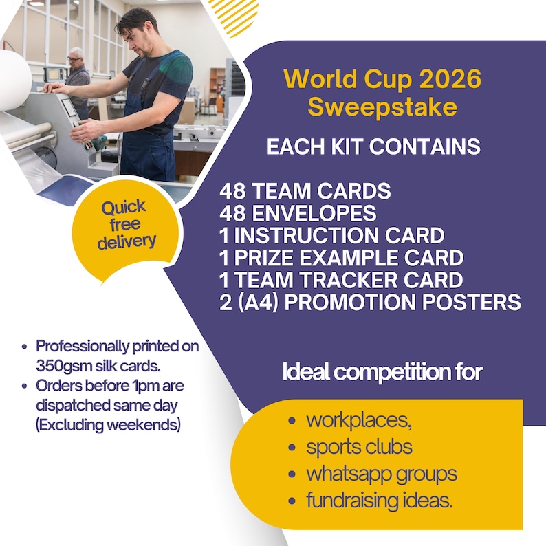 World Cup 2026 Sweepstake Kit - Printed - Workplace Fundraising Friends Sports Clubs image 2