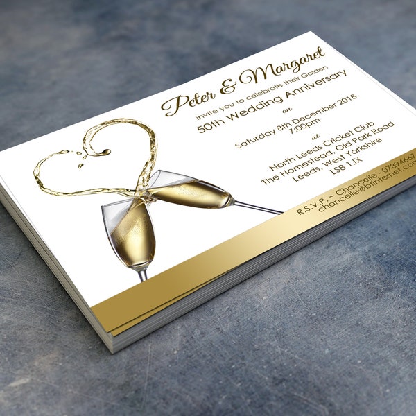 Golden Wedding Anniversary Invitations & Envelopes 50th - Personalised Party Prints