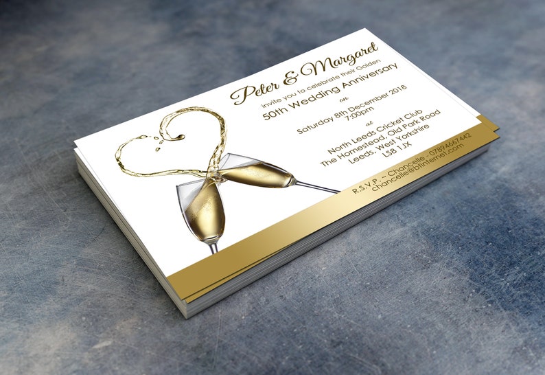Golden Wedding Anniversary Invitations & Envelopes 50th Personalised Party Prints image 1