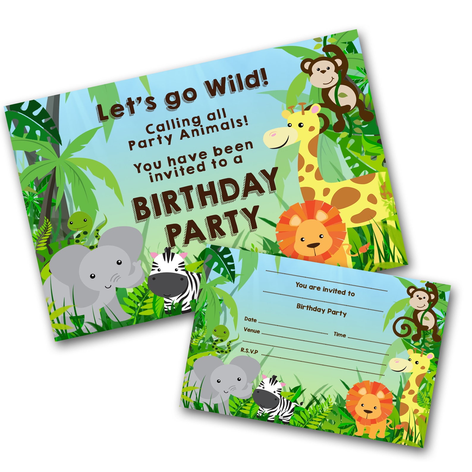 jungle-party-invitations-write-on-printed-double-sided-etsy