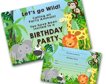 Jungle Party Invitations - Write On - Printed double sided - Envelopes included