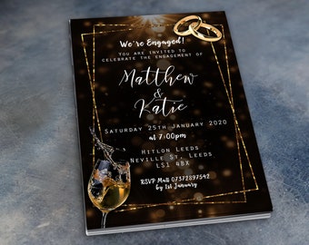 Gold Rings Engagement Invitations & Envelopes Personalised Prints