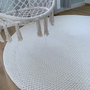 Round, simple rug, crocheted from 9 mm jumbo cotton cord, 100% cotton image 5