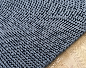 Alfombra rectangular “trenza”, alfombra de crochet, estilo escandinavo, tejida a crochet con cordón de algodón jumbo de 9 mm.