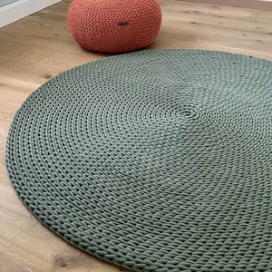Runder , schlichter Teppich, gehäkelt aus 9mm Jumbo Baumwollschnur ,100% Baumwolle Bild 4