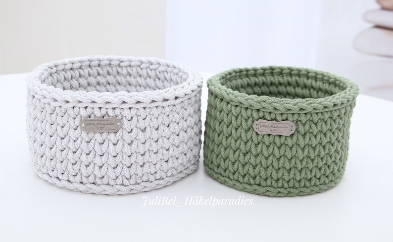 Round crochet basket, crochet baskets, baskets/utensils, storage baskets, crocheted from 5 mm cotton cord image 6