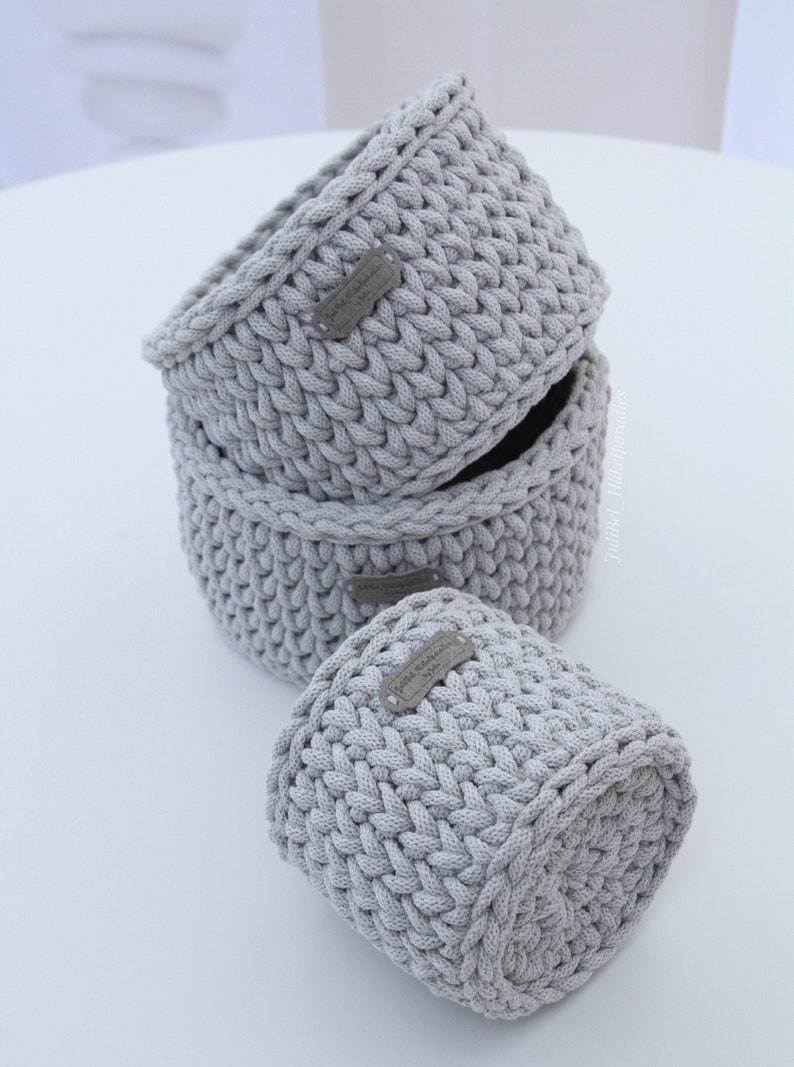 Round crochet basket, crochet baskets, baskets/utensils, storage baskets, crocheted from 5 mm cotton cord image 2