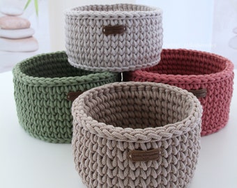 Round crochet basket, crochet baskets, baskets/utensils, storage baskets, crocheted from 5 mm cotton cord