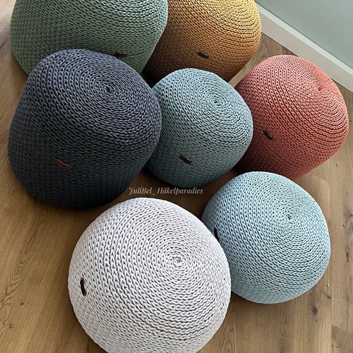 Pouf, pouf de siège, pouf au crochet, crocheté à partir d'un cordon de coton