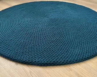 Runder , schlichter Teppich, gehäkelt aus 5mm Premium Baumwollschnur ,100% Baumwolle
