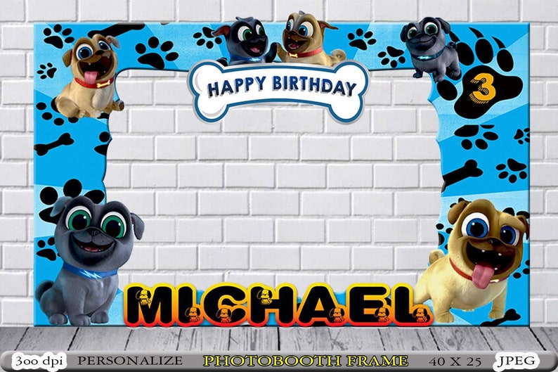 Puppy Dog Pals Photo Booth Birthday Frame Personalize Digital File