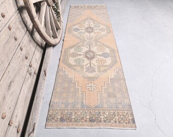 Turkish runner rug neutral runner rug TURKISH VINTAGE RUG efk75 Runner rug 2.4x10.8 feet Kitchen runner rug faded runner rug