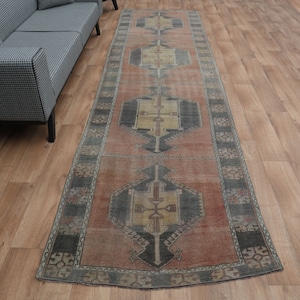 Vintage türkischer Oushak Läufer, Rot VINTAGE Läufer, Wollläufer, Handgemacht, Läufer Teppich, Minimalistischer Flur Läufer, Wohnkultur, Rot