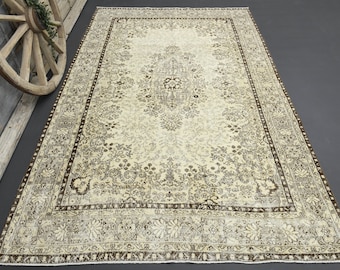 7x11 OVERSIZE Neutral Area Rug, Red Beige Green Vintage rug, Oushak Area rug, Designer Modern rug, Wool rug, Home Room Decor, 6'6x10'8 ft