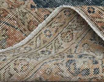 6'9x10'3 ft, LARGE LUXURY DECOR, Handmade Rug, Beige Blue Hand-knotted Rug, Oushak Rug, Faded Decor, Area Rug, Turkish Vintage Rug, Star Rug