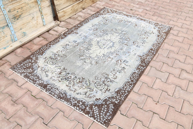 4x6.4 VINTAGE Light Blue Turkish Rug Oushak Rug Oriental Etsy