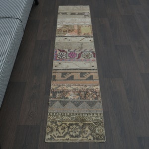 1.4x6.1 ft, TURKISH PATCHWORK RUG, Beige Neutral Runner, Vintage Wool Runner, Oushak Runner, Decor Rug, Stair Runners, Minimalist Runner Rug