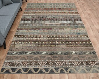 200x300cm, OVERSIZED BEREICH TEPPICH, Vintage türkischer Teppich, Handgemachter Patchwork Teppich, Wollteppich, Oushak Teppich, Schlafzimmerteppich