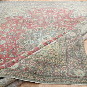 9&#39;7x12&#39;8 ft, PERSIAN RED VINTAGE Rug, Handmade Wool Rug, Rug For Living Room, Home Decor, Area Rug 10x13, Oriental Rug, Modern Rug, Eclectic