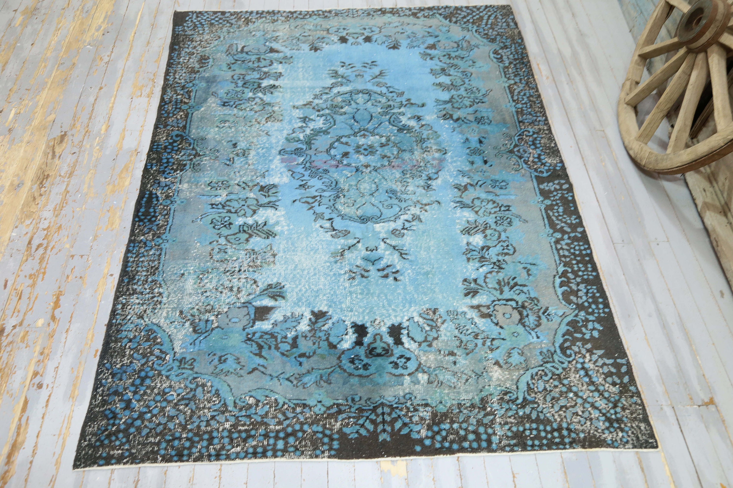 6x9 TURKISH RUG Light Blue Teal Vintage Rug Anatolian Oushak Etsy