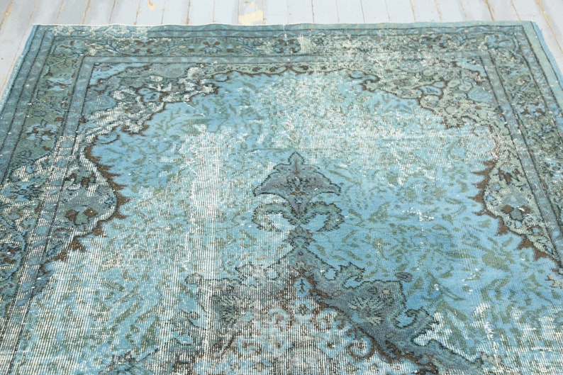 6x9 Turquoise AREA RUG Faded Teal Oushak Rug Light Blue Etsy