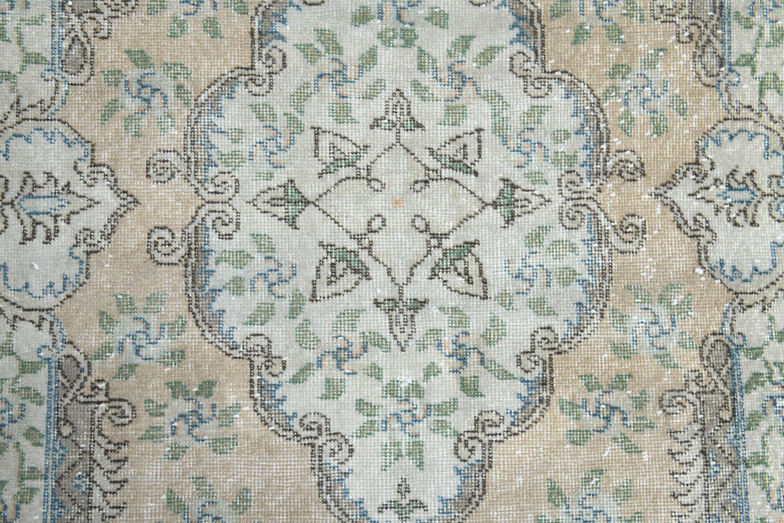 4x6 ヴィンテージ トルコ製ラグ、色あせたオレンジグリーンラグ