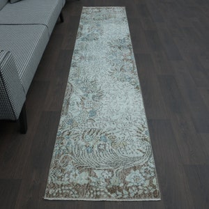 2x10 ft, Turkish Runner, HALLWAY RUG RUNNER, Oriental Rug, Vintage Runner, Wool Handmade Oushak Runner, Bohemian Decor, Green Blue Carpet