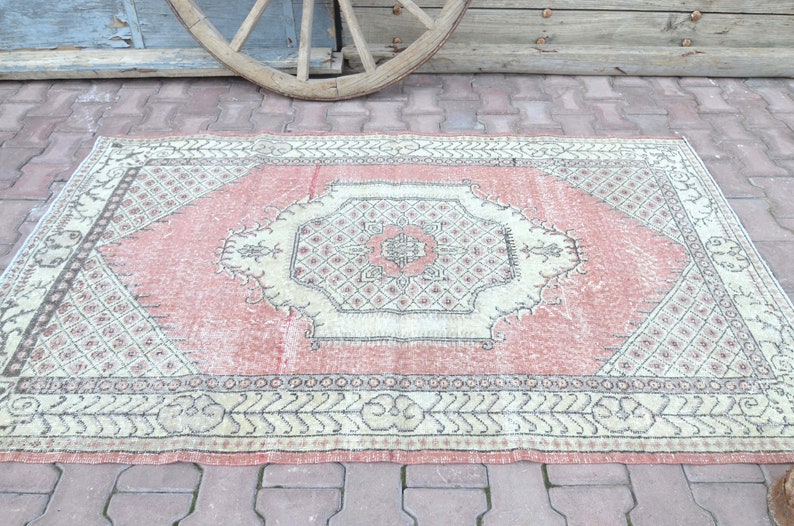 4x7 TURKISH Rug Faded Pink Vintage Oushak Wool Area Rug Home Etsy