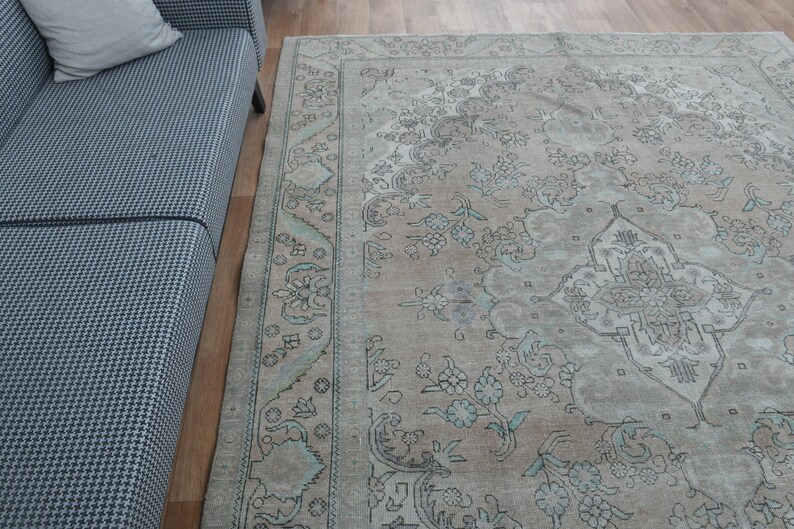 8x10.3 ft, EARTH TONE RUG, Luxury Rug Wool Vintage Rug, Oushak Traditional Oriental Rugs, Natural Distressed 8x10, Brown Beige Rug, Floral image 9
