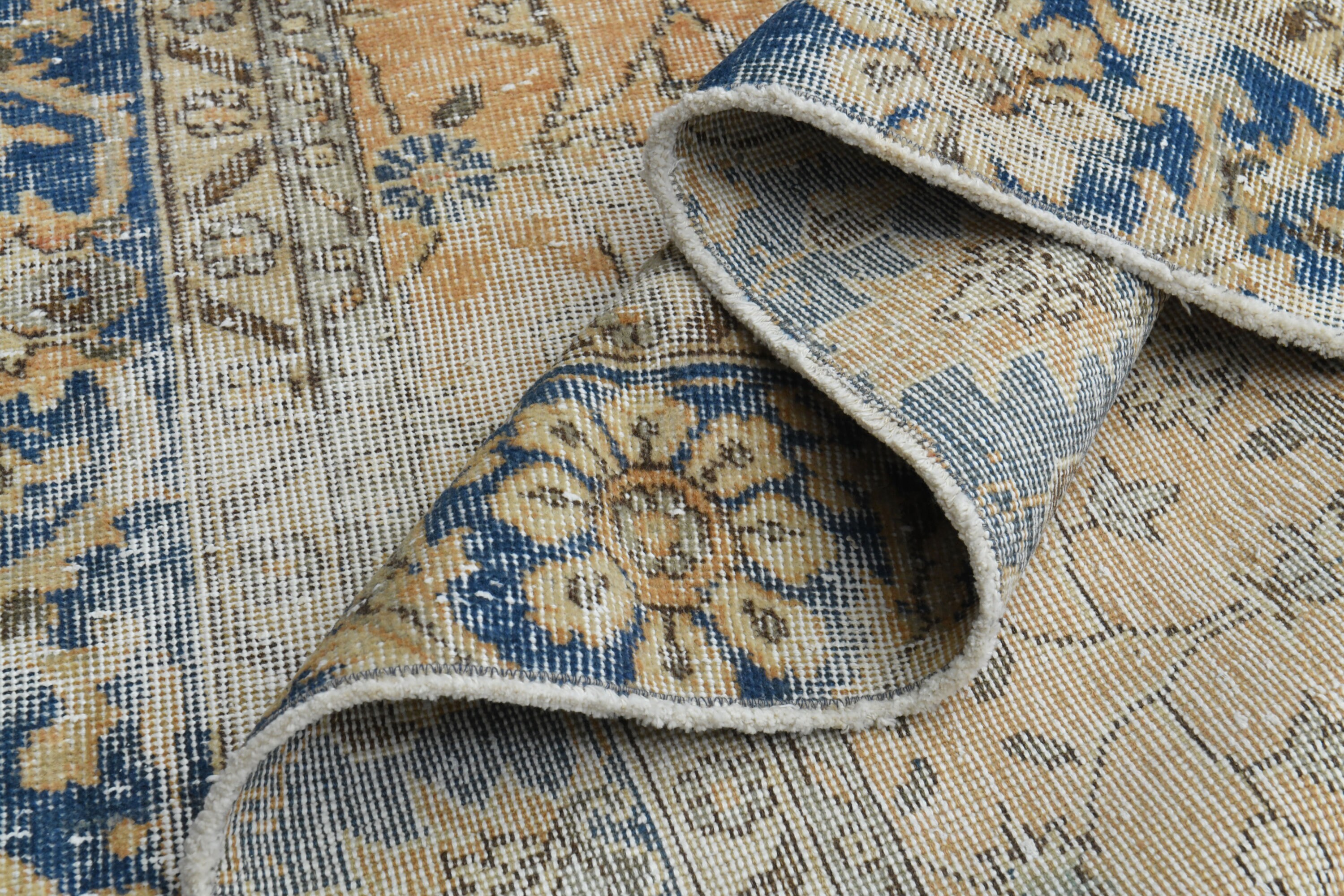6.1x9.3, Turkish Vintage Rug, Faded Orange Blue Floral Oushak Area