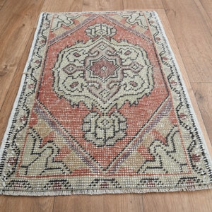 1.5x2.3 MINI DECOR RUG, Vintage Rug, Small Neutral Soft Pink Turkish Oushak Rug, Wool Rug, Living Room Rug, Handmade Low Pile Carpets Rug