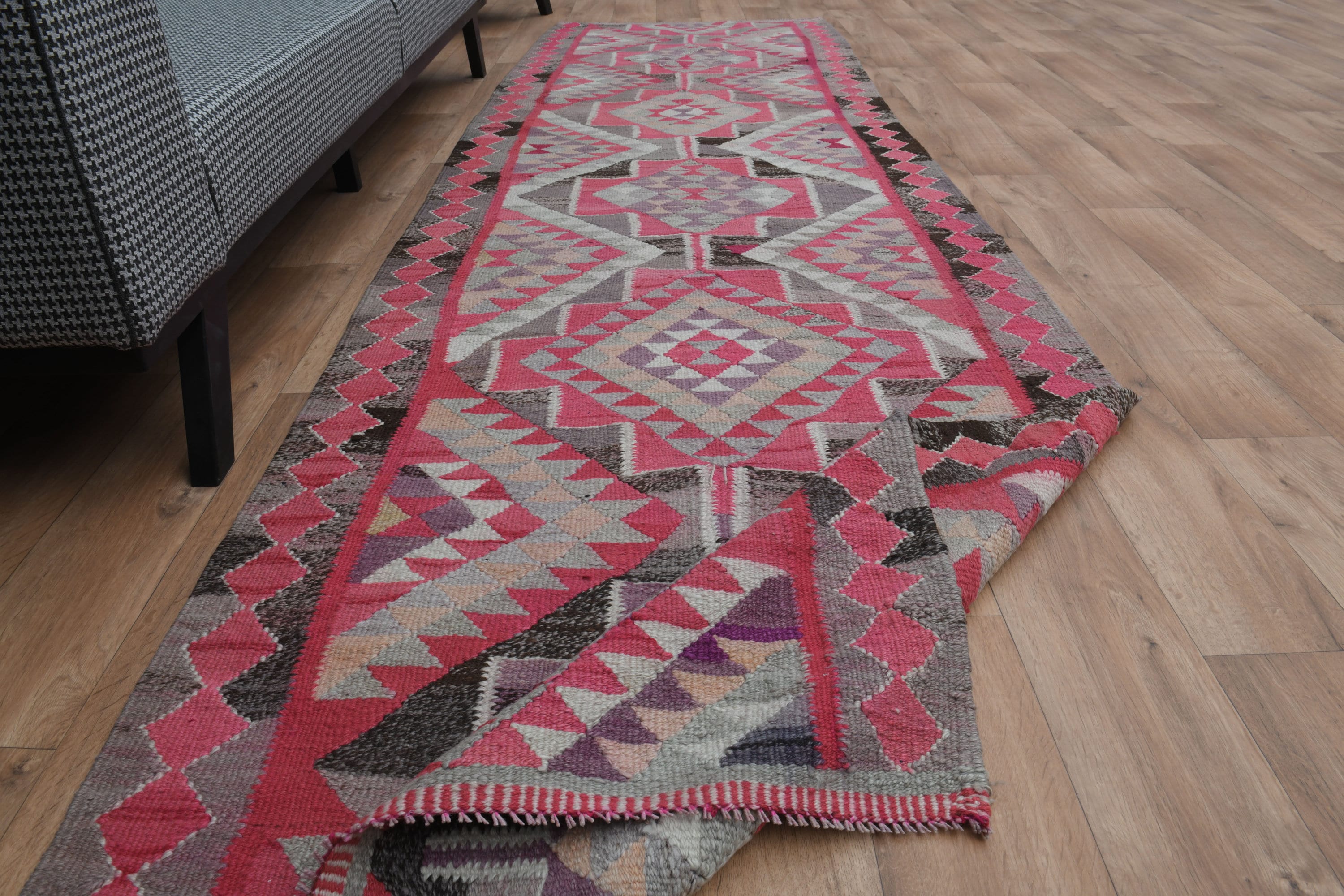 3.5x11.8 Ft, PINK TURKISH RUG, Decor Runner Rug, Star Rug, Oushak