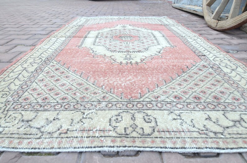 4x7 TURKISH Rug Faded Pink Vintage Oushak Wool Area Rug Home Etsy