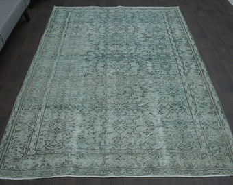 6x9 TURKISH Area RUG, Green Vintage Rug, Oushak Rug, Handmade Home Decor, Area Rug, Heritage Decor, Minimalist Floral Carpet, Wool Rugs