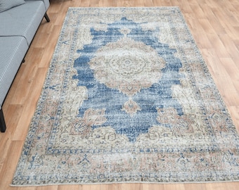 200x250cm, LUXUS OUSHAK Teppich, Moderner Teppich, Blau Beige, Vintage Teppich, Handgeknüpft, Handgeknüpft, Handgeknüpft, Handgeknüpft