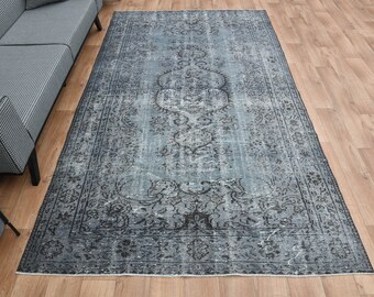 5.8x9.9 ft, VINTAGE TURKISH RUG, Gray Faded Luxury Oushak Distressed Area Rug, Oriental Floral Area Rug, Bohemian Carpet, Tribal Rug, Floral