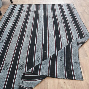 6'3x10'2 ft, STRIPED KILIM RUG, Vintage Turkish Area Rug, Vintage, Oushak Rug, Home Decor, Flooring, Natural, Gray Black Rug, Antique Rug