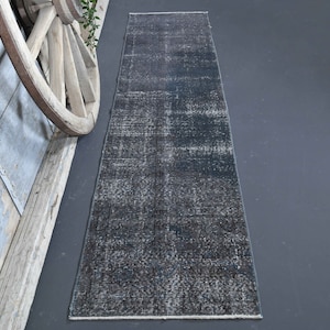 1&#39;9x9&#39;5 ANTIQUE Runner Beige, Pastel Rug, Navy Blue Turkish Runner Oushak Hallway Runner, Kitchen Runners Rugs, Turkish Carpet Alfombra