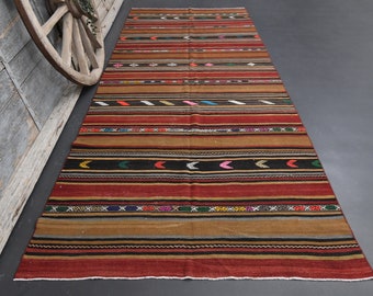 5x12 KILIM WIDE Turkish Rug, Kilim Runner Rug, Vintage Rugs, Oushak, Kitchen Runner Rug, Hallway Runner, Wool Rug, Geometric, Turkey Carpet
