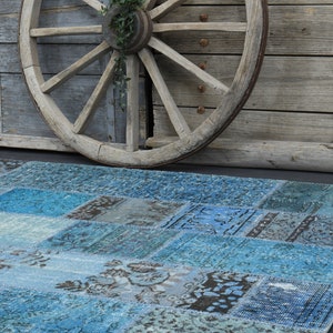 6x8 FADED BLUE, PATCHWORK Turkish Rug, Area Rug, Vintage Rug, Handmade Rug, Wool Rug, Oushak Rug, Patch Rug, Kitchen Rug, Boho Rug, Etsy Rug