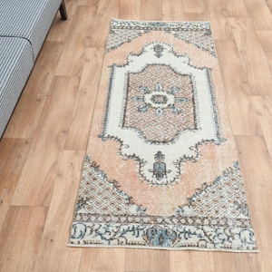 2.4x6.3 Handmade Turkish Runner Rug, Faded Stair Decor, Vintage Runner Rug, Orange Runner, Anatolian Oushak Small Runner, Modern Runner Rug