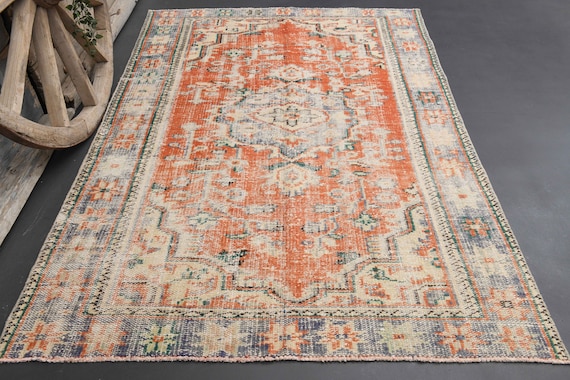 Orientalischer Kurzflor-Teppich Vintage-Look - In Grau, Beige, Blau, Orange Für Wohnzimmer Orientalischer Kurzflor-Teppich Vintage-Look - In Grau, Beige, Blau, Orange Für Wohnzimmer